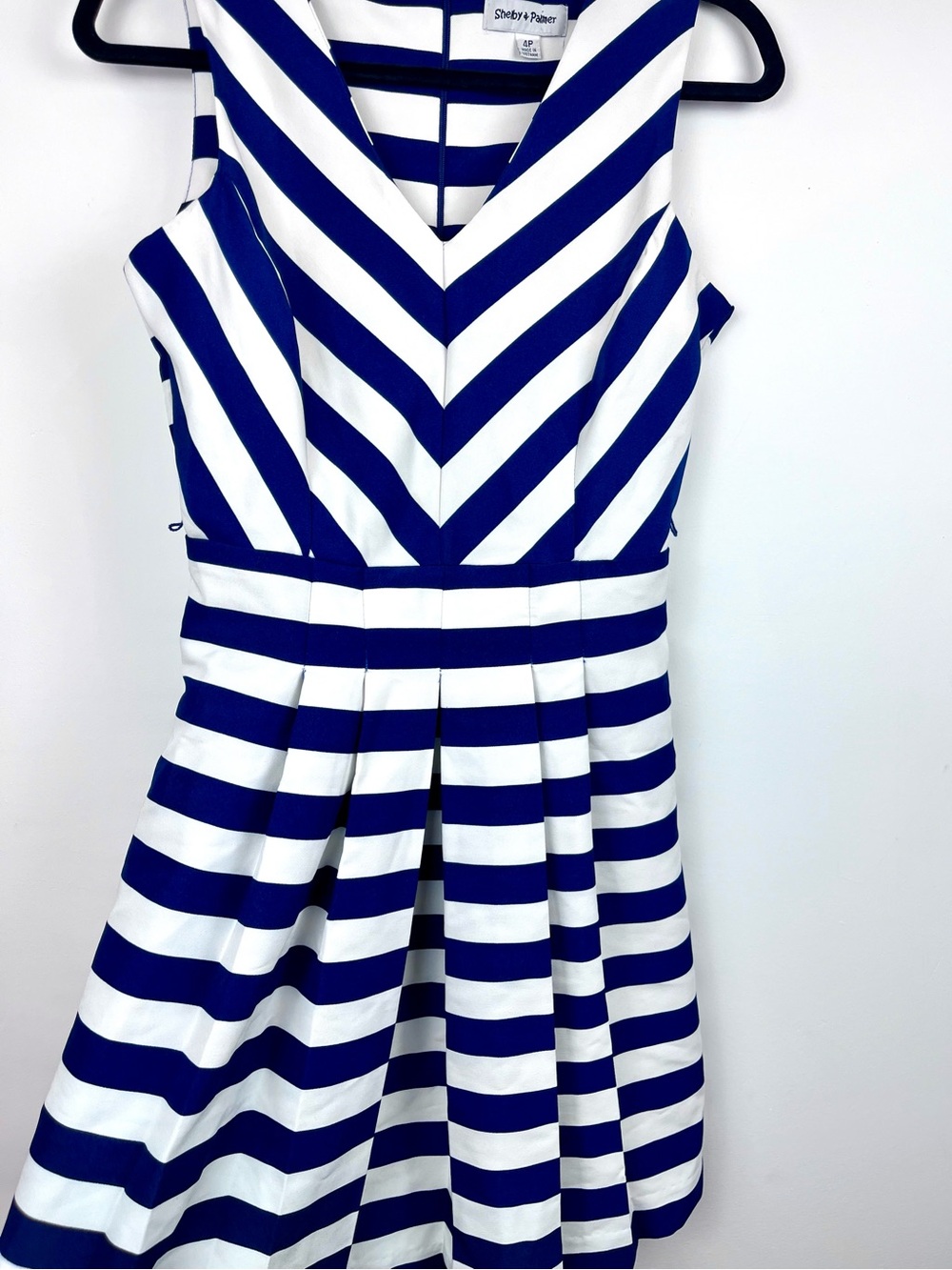 Shelby & Palmer 4P Navy Blue White Striped Fit & Flare Dress Petite 4